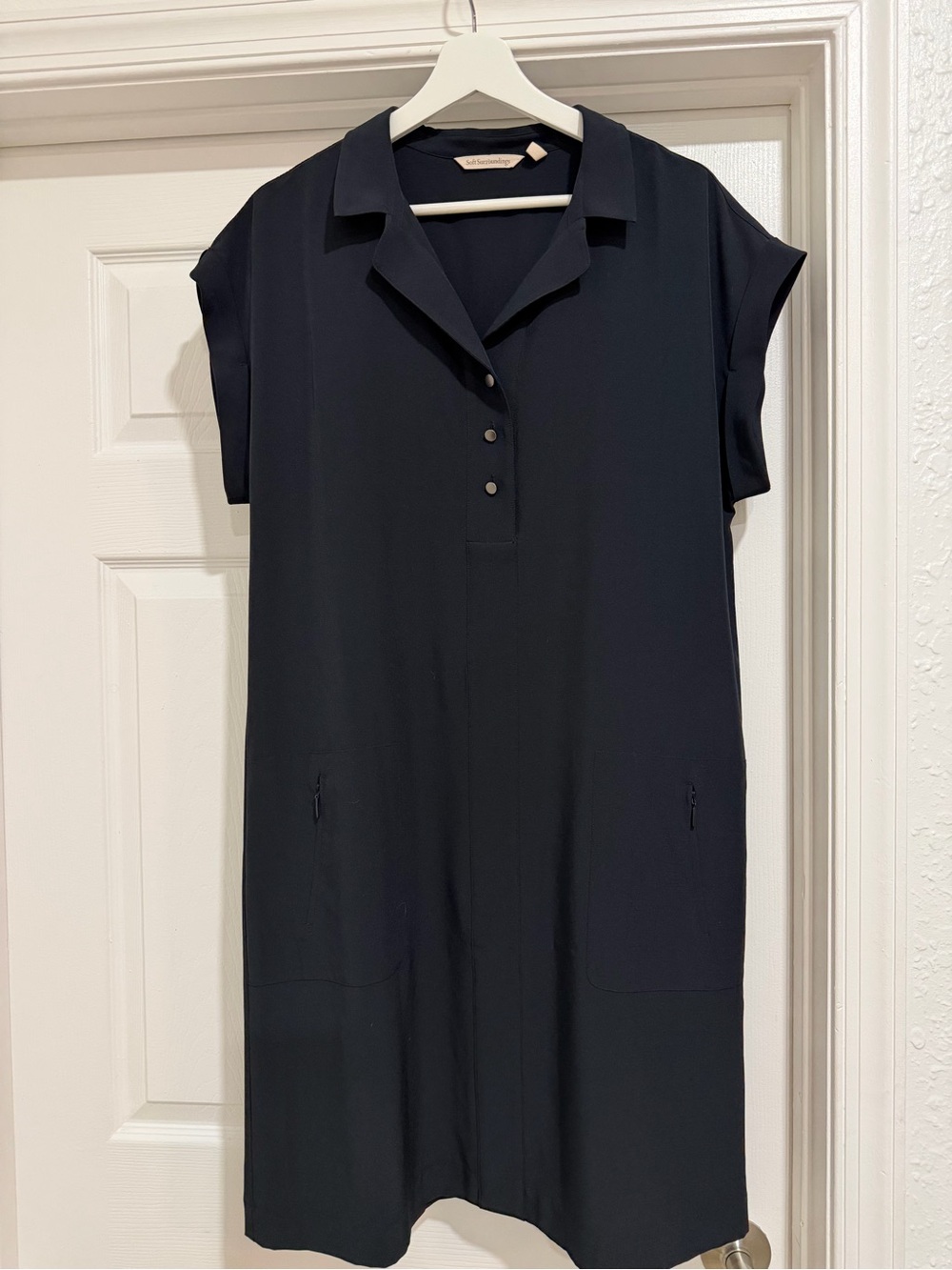 Soft Surroundings Black Short-Sleeve Shirt Dress with zip pockets